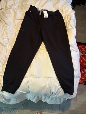 Figs Black Jogger Scrub Pants with Gray Drawstring